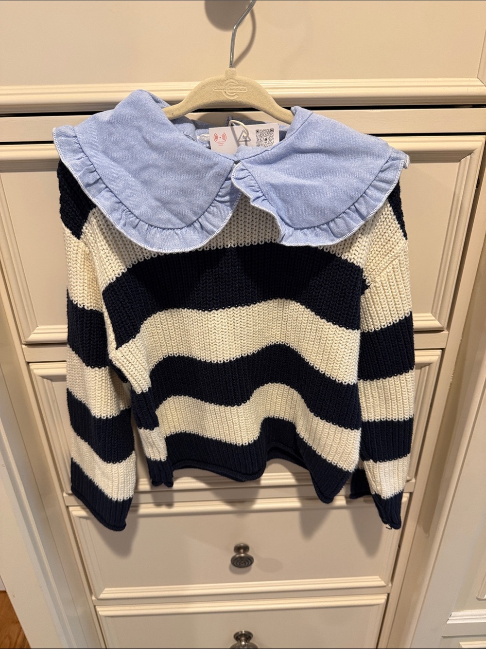 Striped Navy and Cream Sweater with Blue Peter Pan Collar - Zara NWT